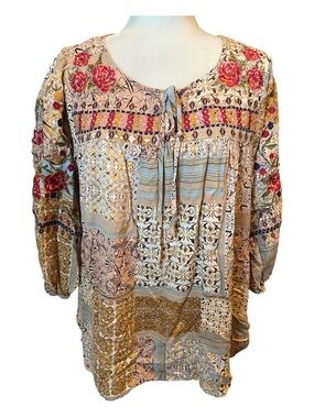 Savanna Jane Boho Patchwork Embroidered Floral Blouse size 1x